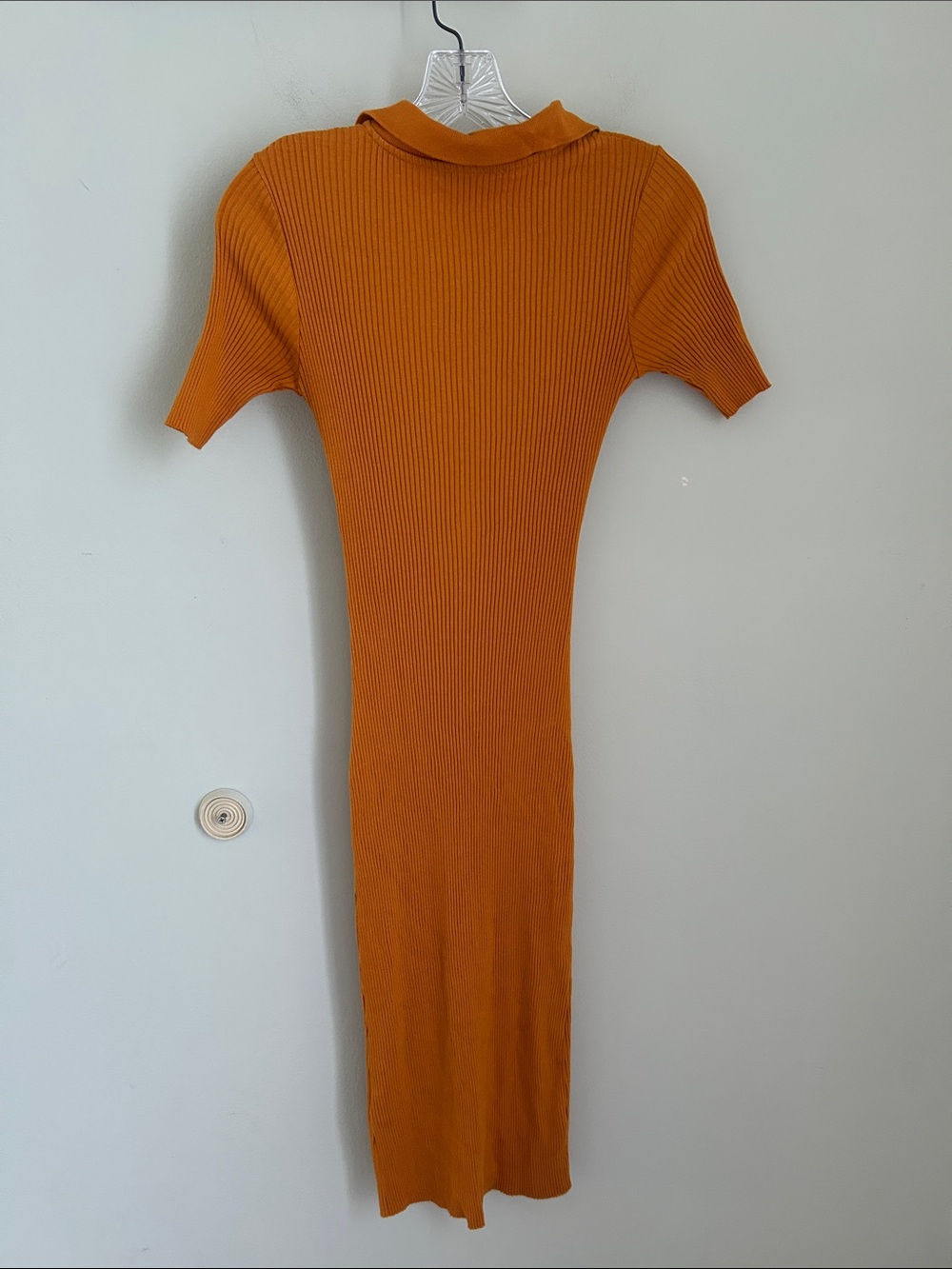 Zara Rust-Orange Ribbed Button-Down Collared Midi Dress - Picture 5 of 5